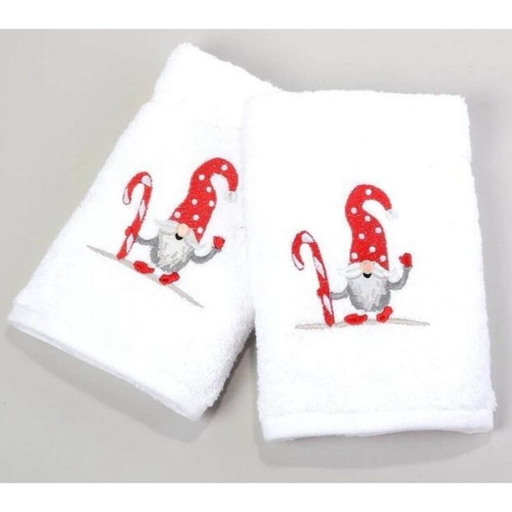 Avanti Christmas Gnome Hand Towels Set of 2 Embroidered Candy Cane Bathroom
